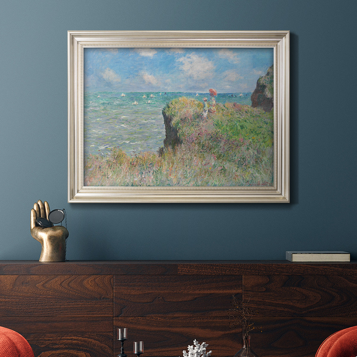 Cliff Walk At Pourville, 1882 - Ornate Framed Canvas Print