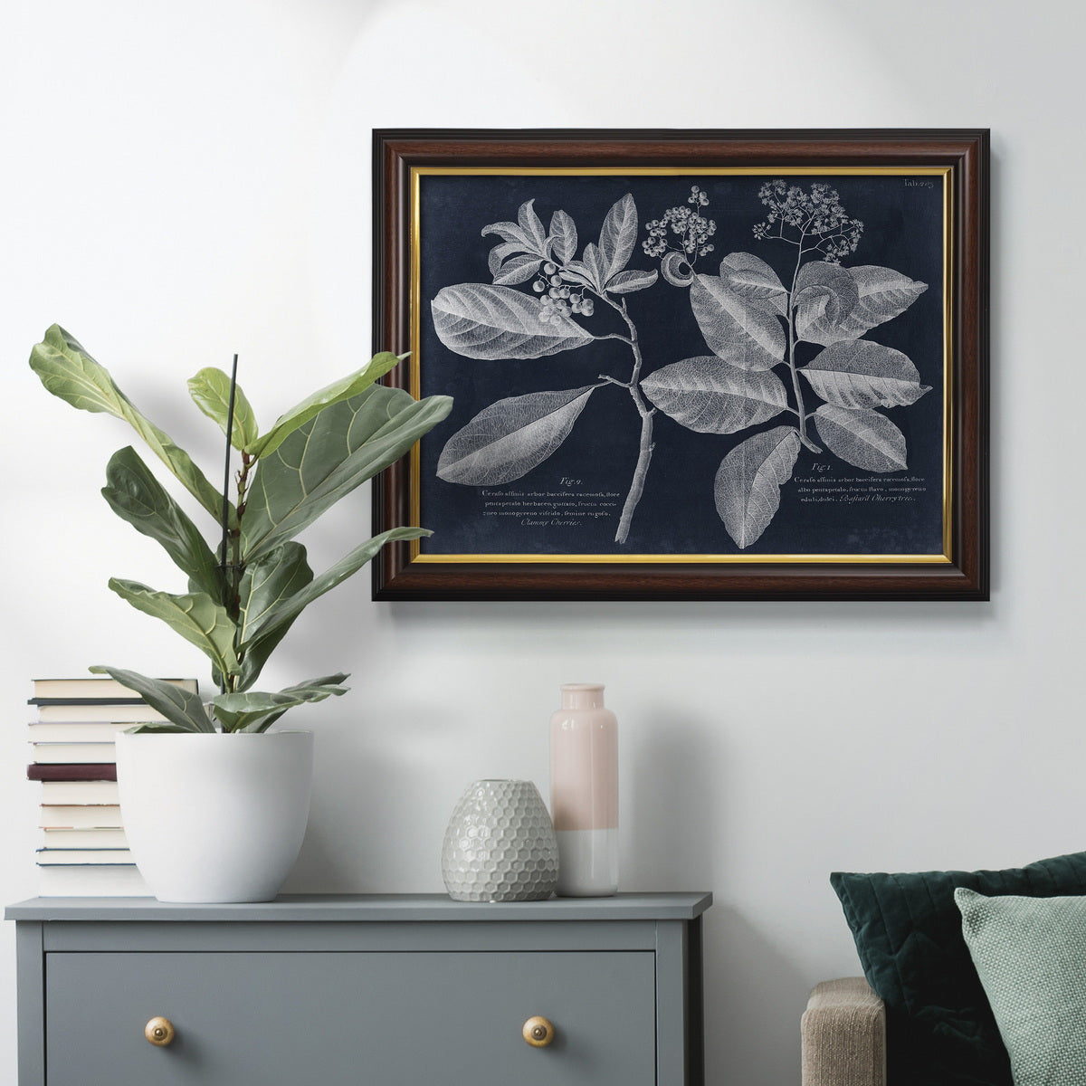 Foliage on Navy IV Premium Framed Canvas- Ready to Hang