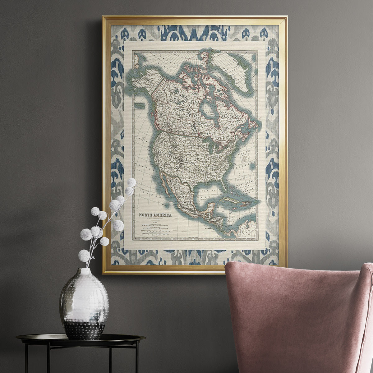 Bordered Map of North America - Modern Framed Canvas Print