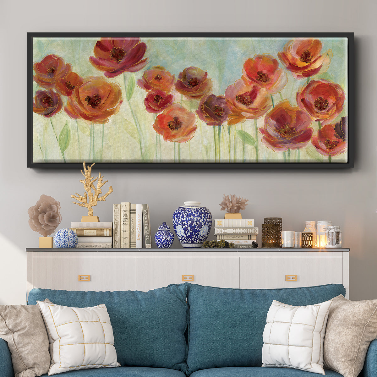 Warm Meadow Poppies - Floater Framed Canvas Print