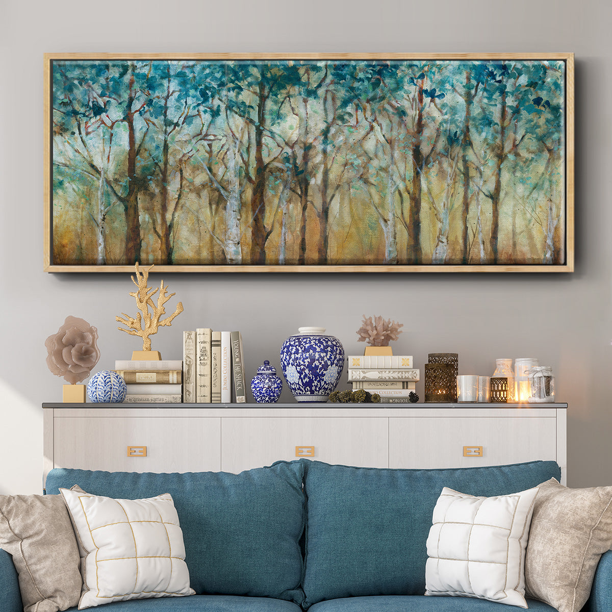 Sunlit Birch Grove - Floater Framed Canvas Print