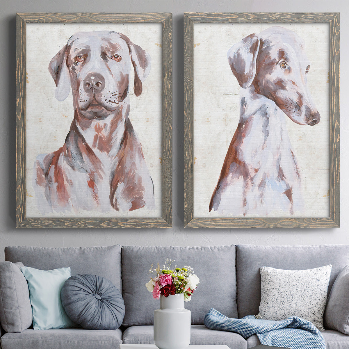 Sitting Dog I - Premium Framed Canvas 2 Piece Set - Ready to Hang