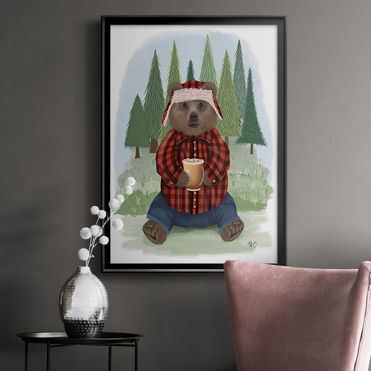 Lumberjack Bear Latte - Modern Framed Canvas Print