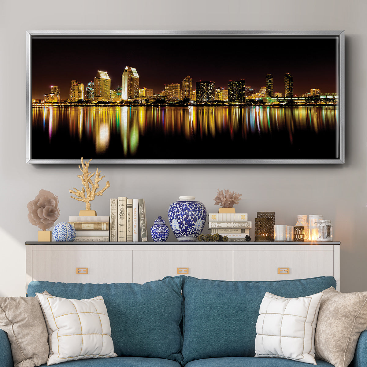 San Diego Skyline - Floater Framed Canvas Print