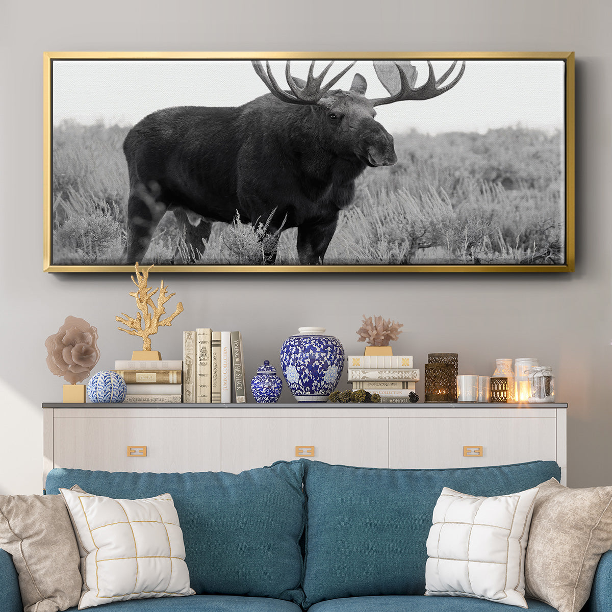 Grand Teton Bull Moose - Floater Framed Canvas Print