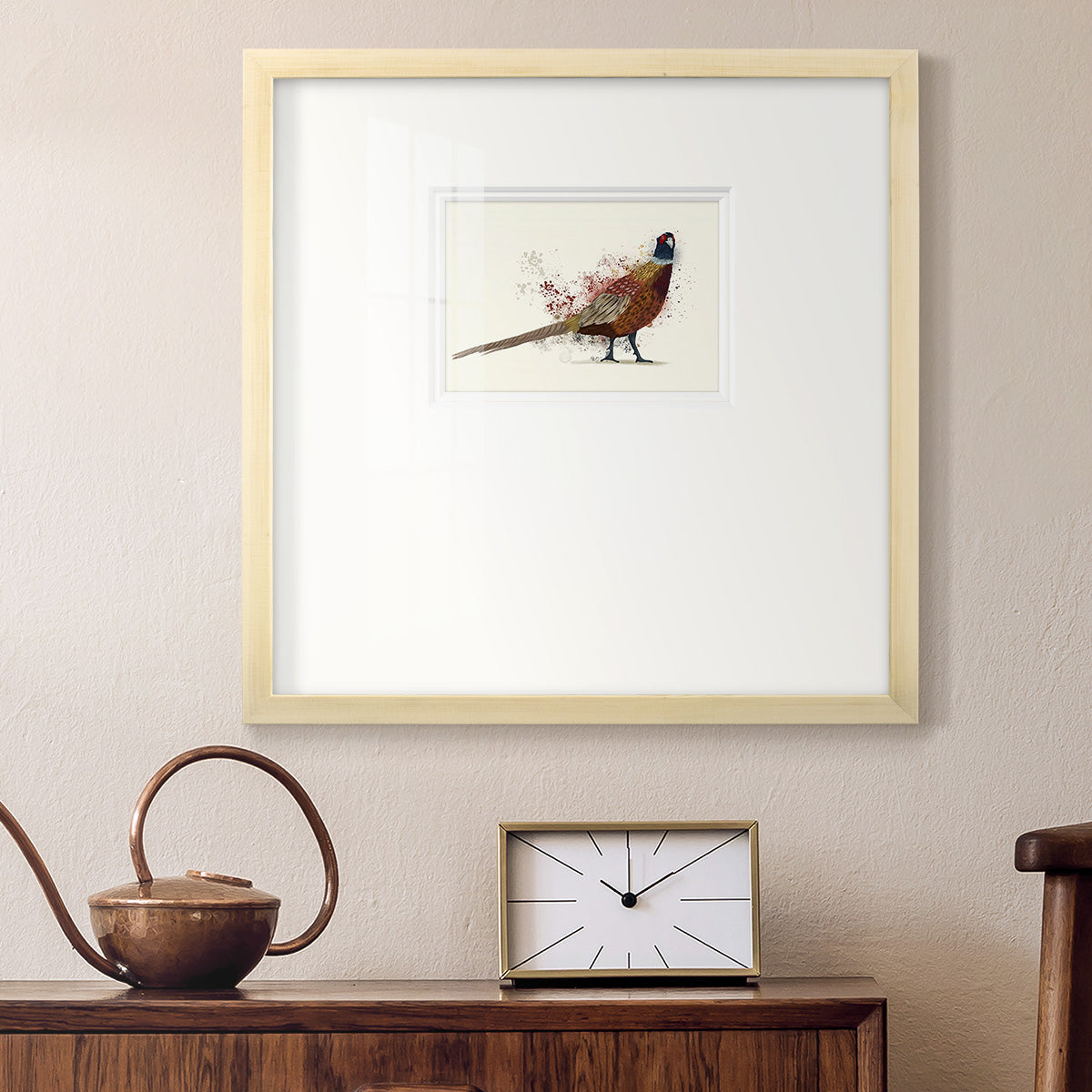 Pheasant Splash 2 Premium Framed Print Double Matboard