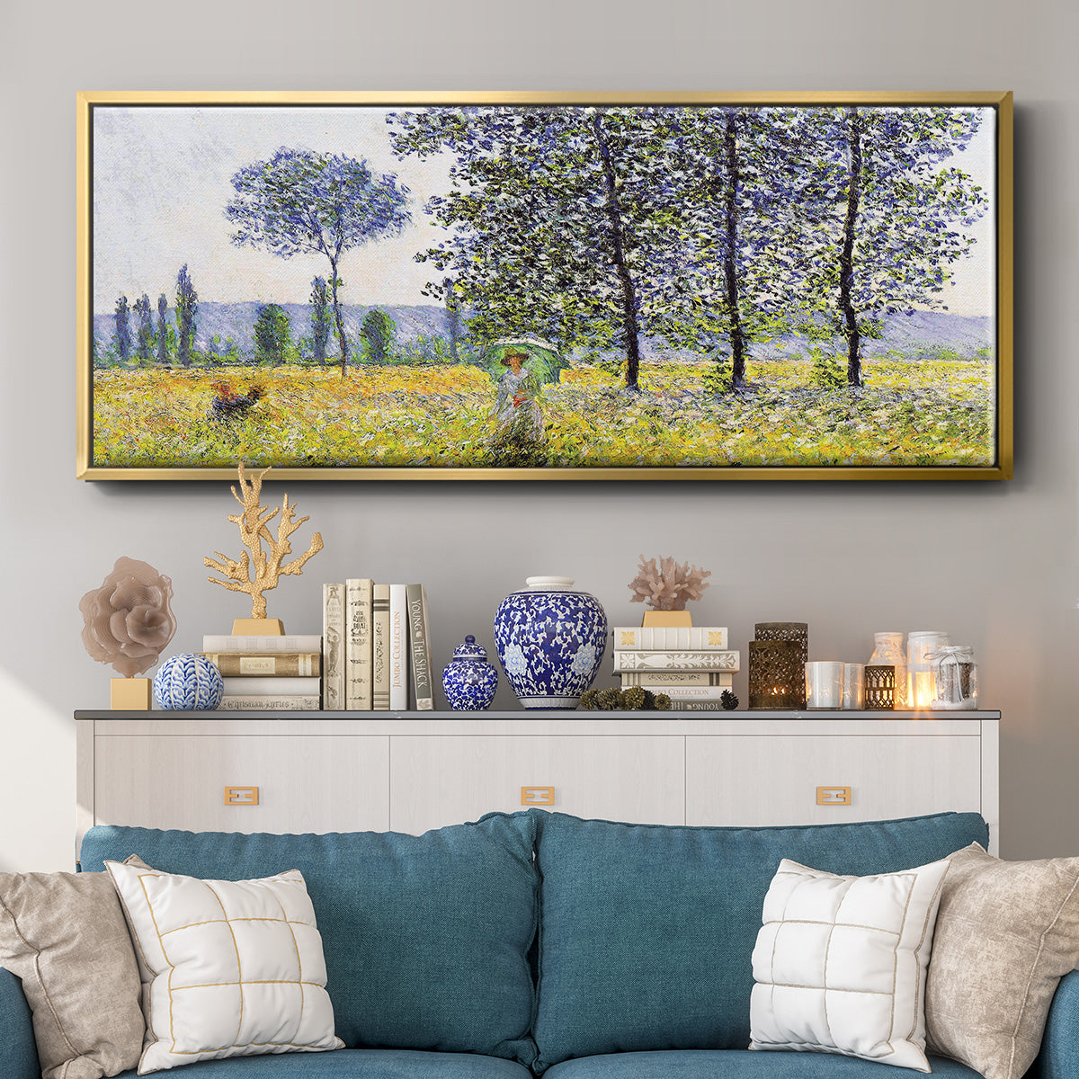 Sunlight Effect Under the Poplars, 1887 - Floater Framed Canvas Print