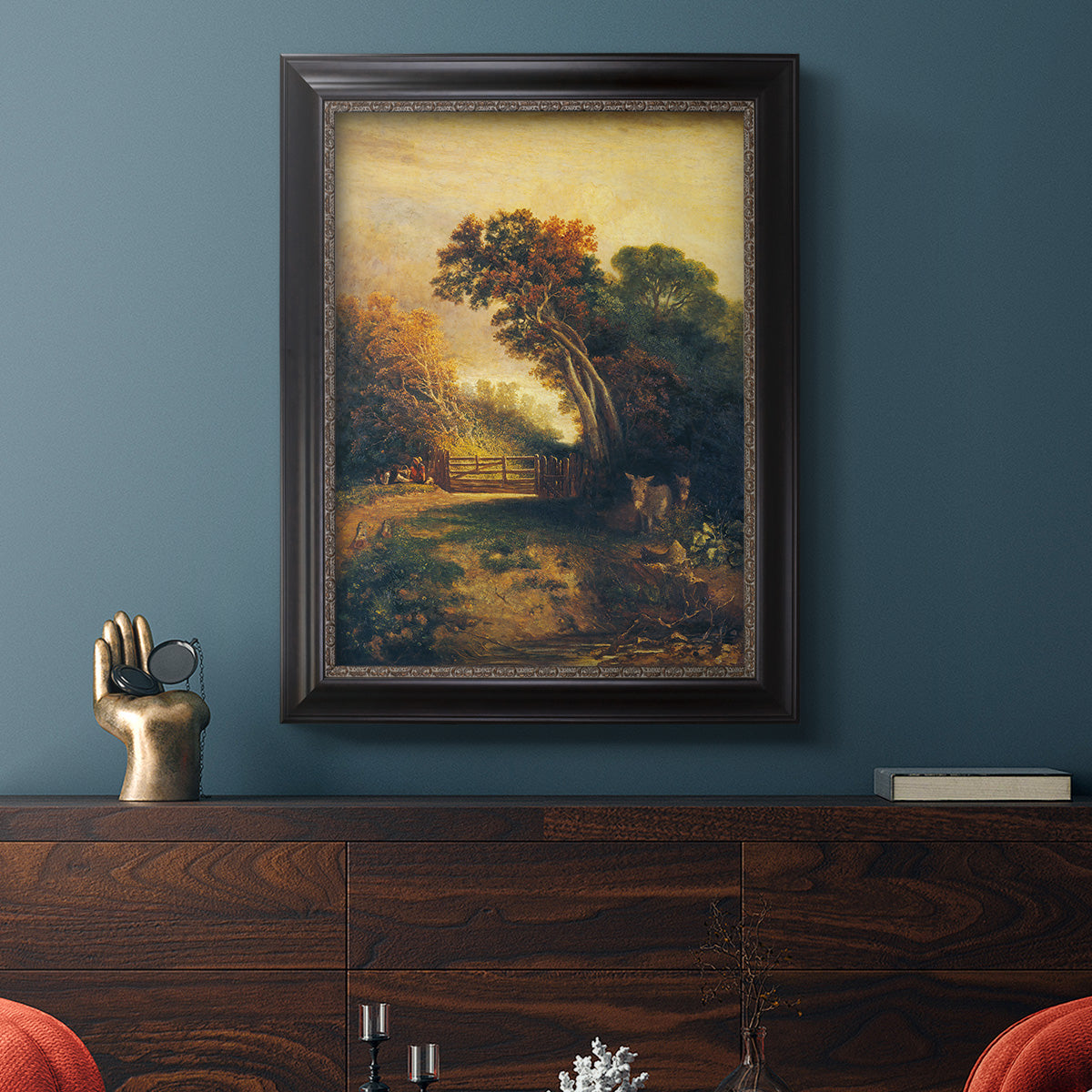 Landscape with Picnickers and Donkeys - Ornate Framed Canvas Print