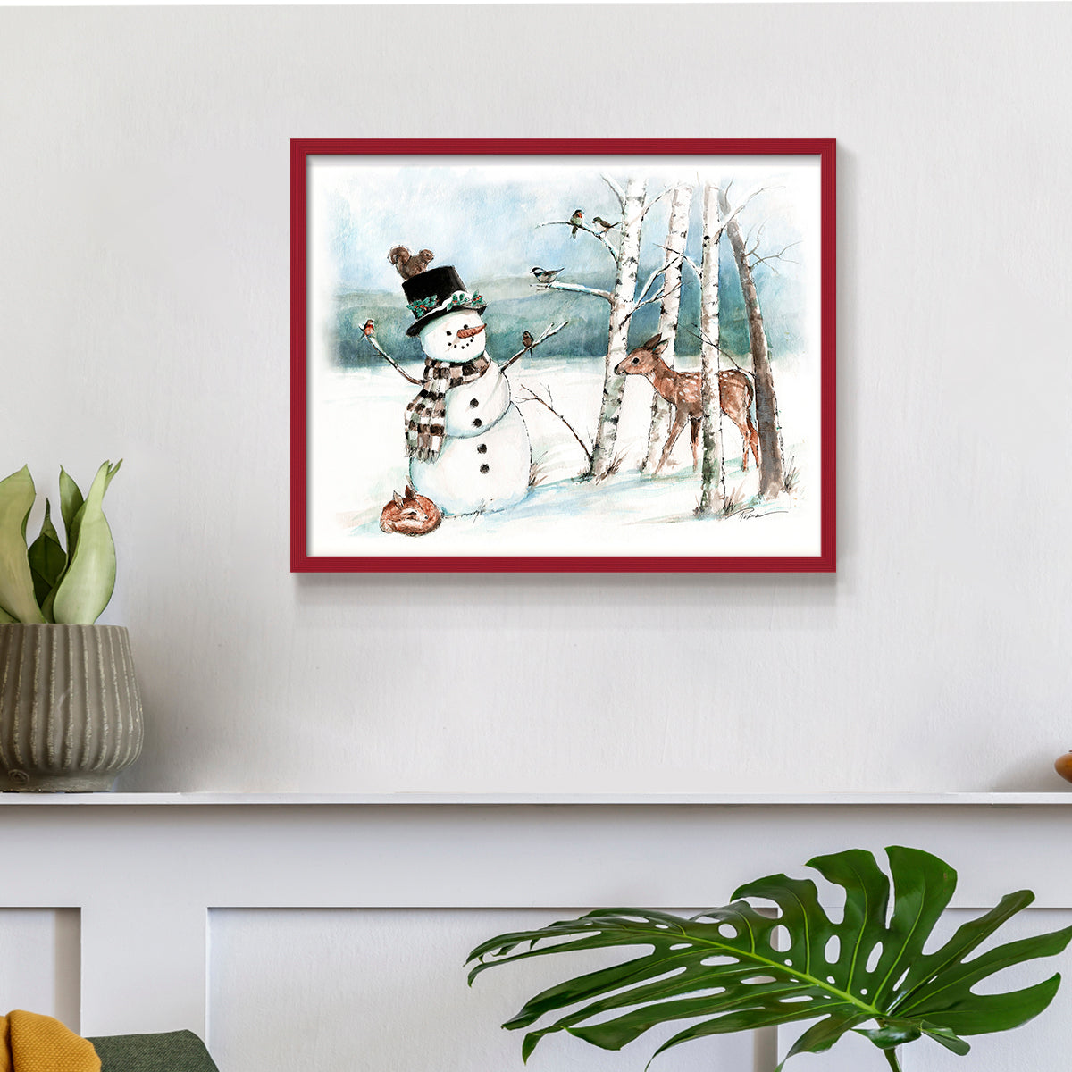 42975,snowman,deer,winter,forest,snowy landscape,birds,birch trees,scarf,top hat,wildlife,nature,frost,season,serene,animal,frosty,woodlands,frozen,cold,playful,outdoors,charming,magical,landscape art,whimsical,fauna,friendly,wildlife observation,tranquility,country scene,illustration,snowflakes,seasonal,heritage,woodland creatures,holiday,scenic,peaceful,natural beauty,art,Re-stickable,Landscape & Nature