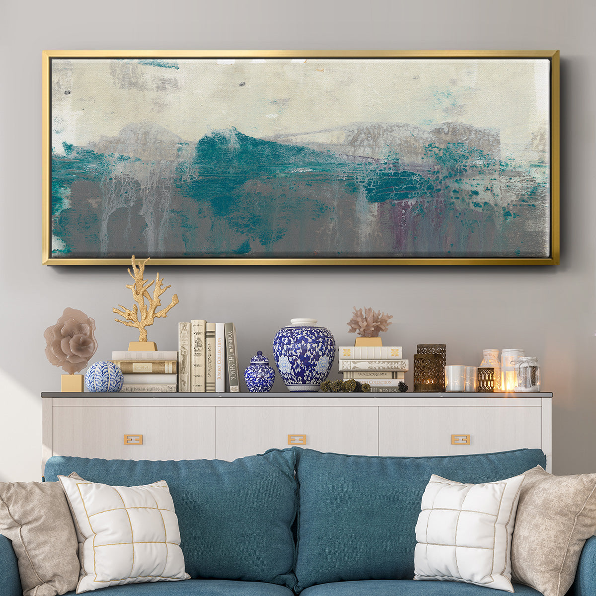 Teal Range II - Floater Framed Canvas Print