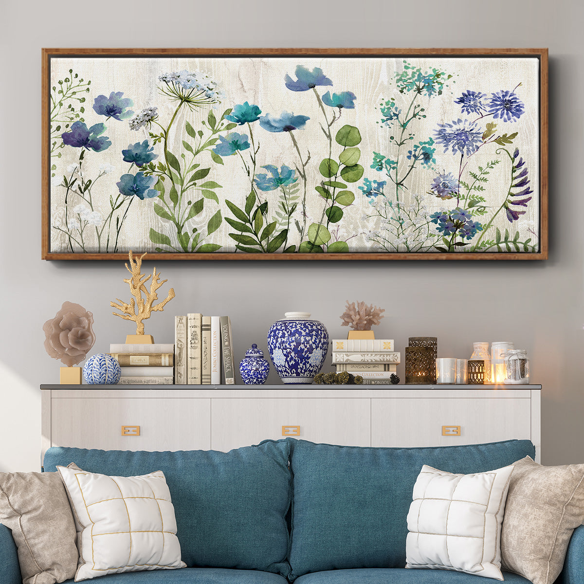 Blue Meadow - Floater Framed Canvas Print