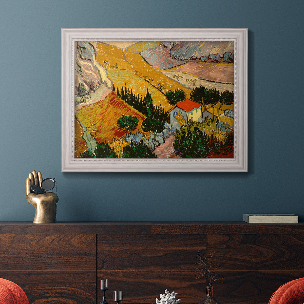 Valley With Ploughman Seen from Above - Ornate Framed Canvas Print