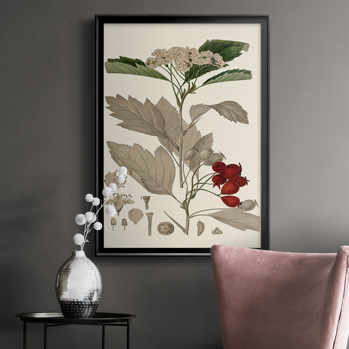 Leaves & Berries I - Modern Framed Canvas Print