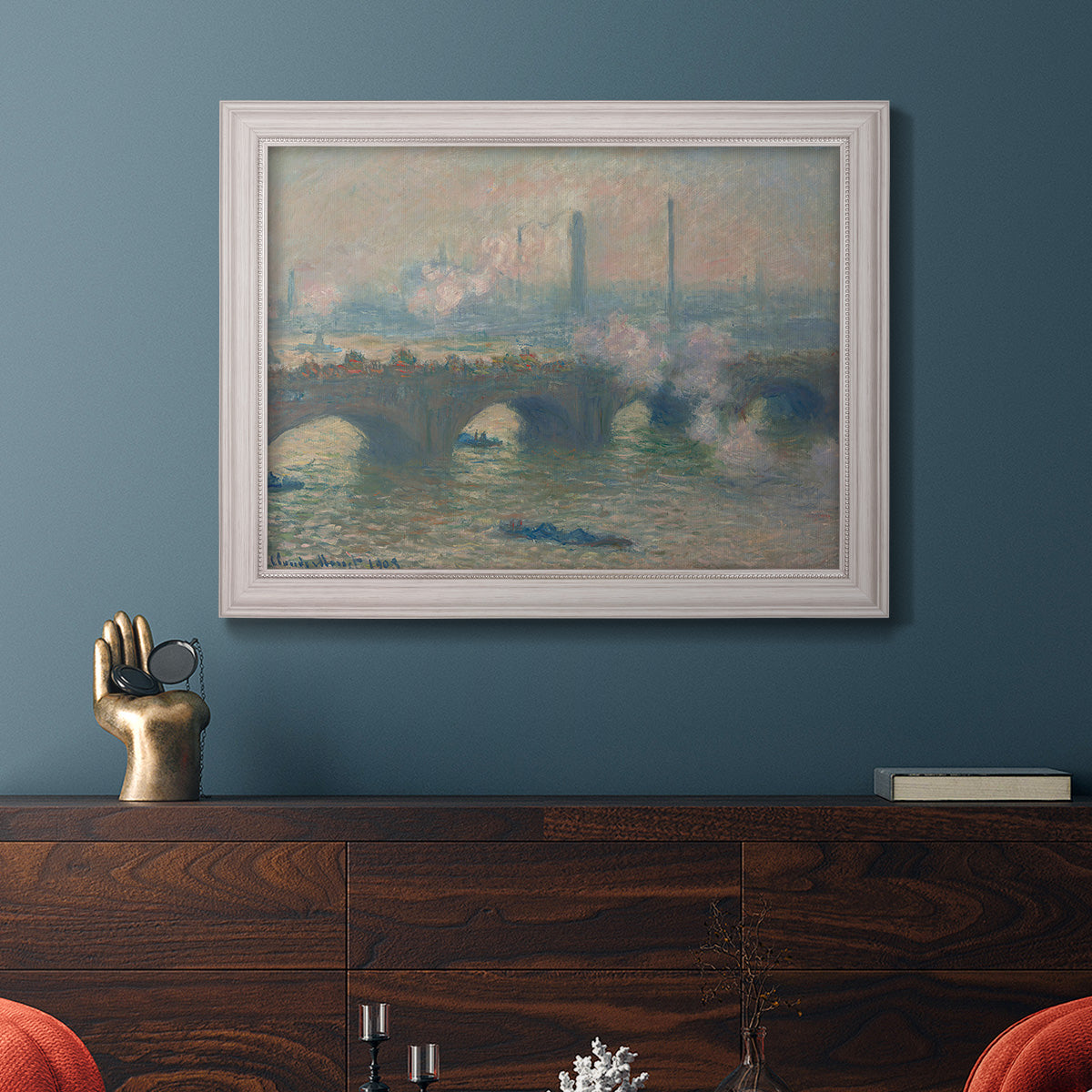 Waterloo Bridge, Gray Day - Ornate Framed Canvas Print