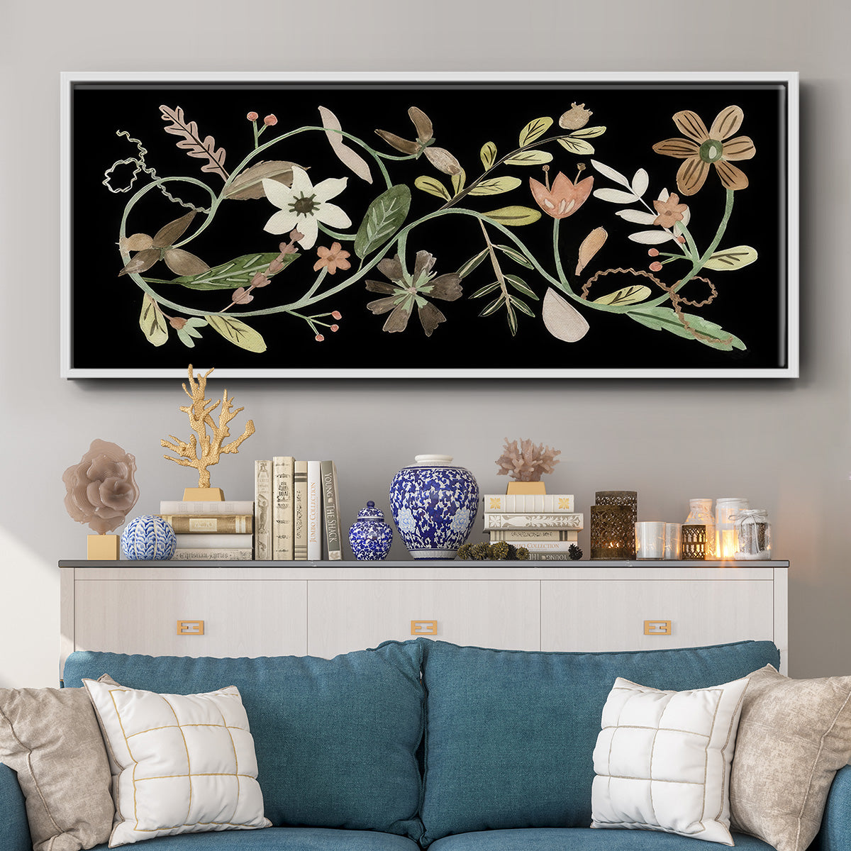 Pressed Flowers I - Floater Framed Canvas Print