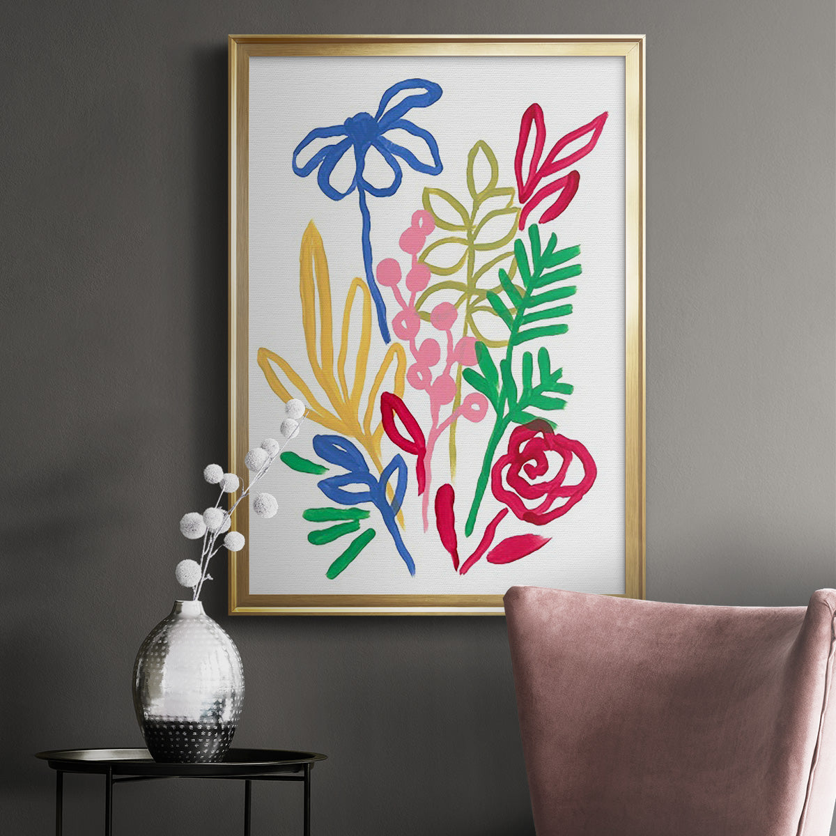 Bold Brushstroke Blooms I - Modern Framed Canvas Print