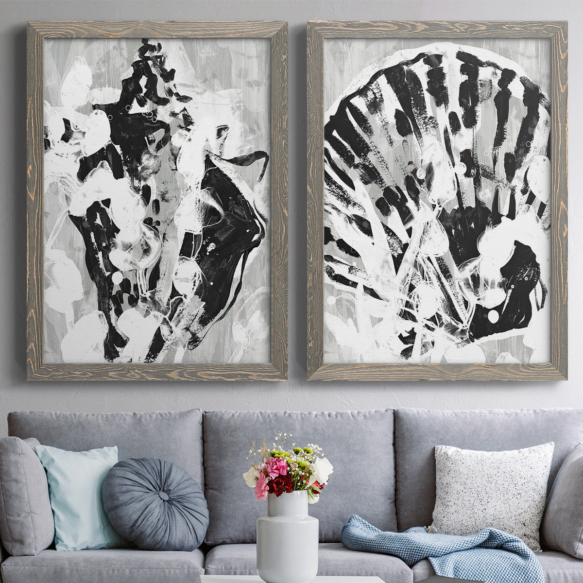 Ocean Inkblot I - Premium Framed Canvas 2 Piece Set - Ready to Hang