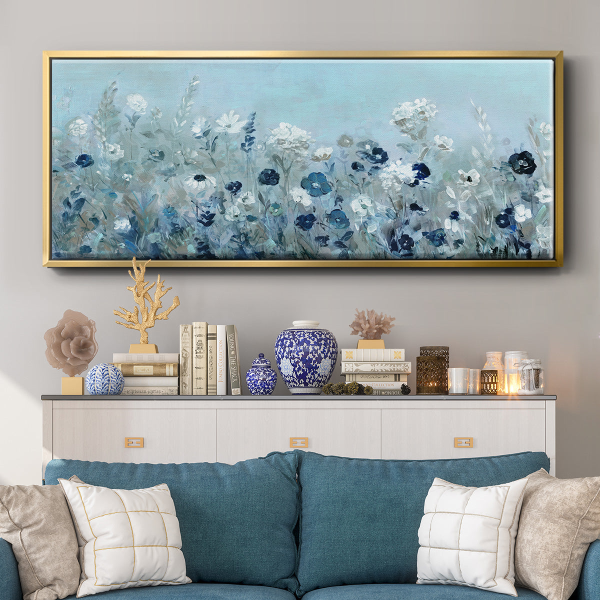 Teal Light Garden - Floater Framed Canvas Print