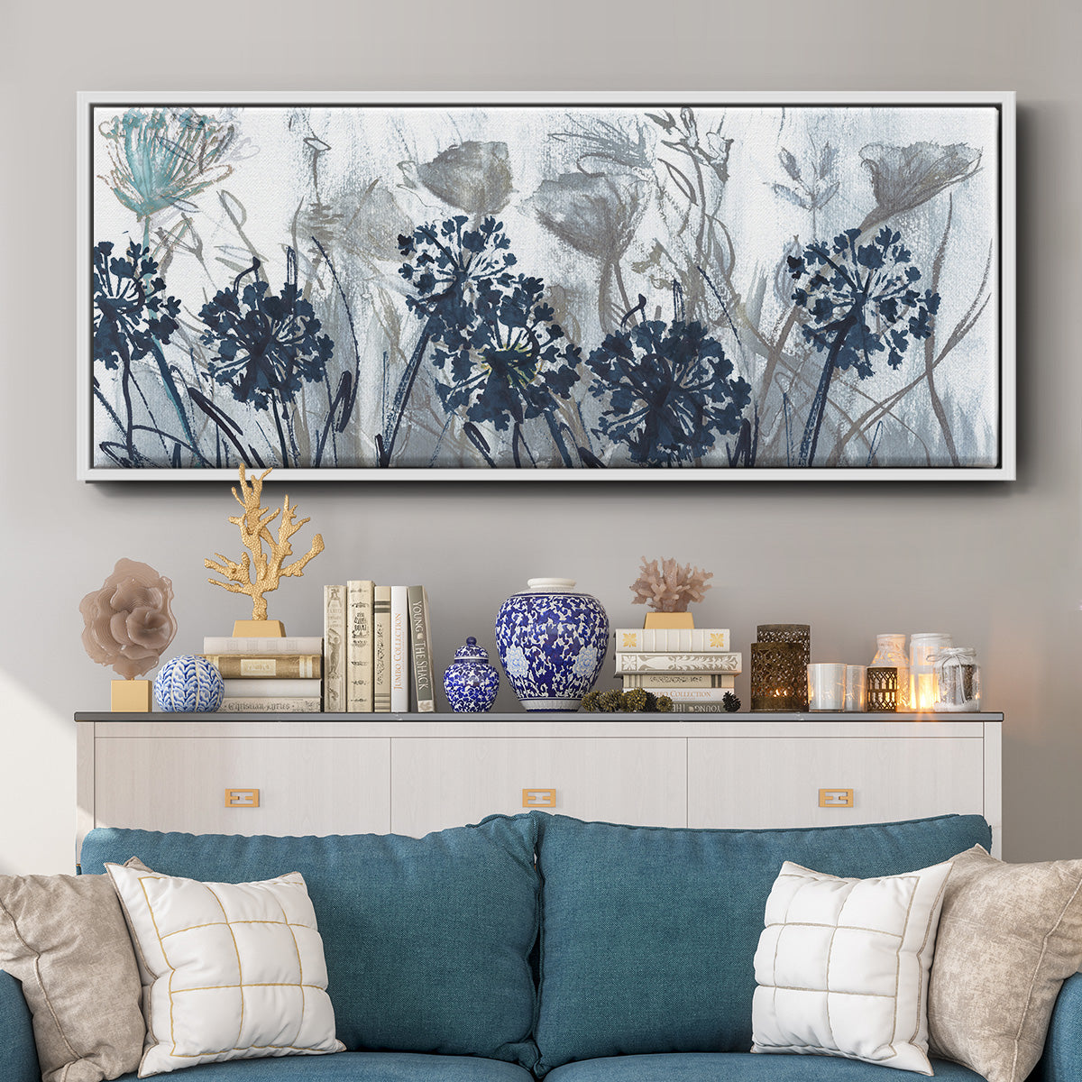 Indigo Field - Floater Framed Canvas Print