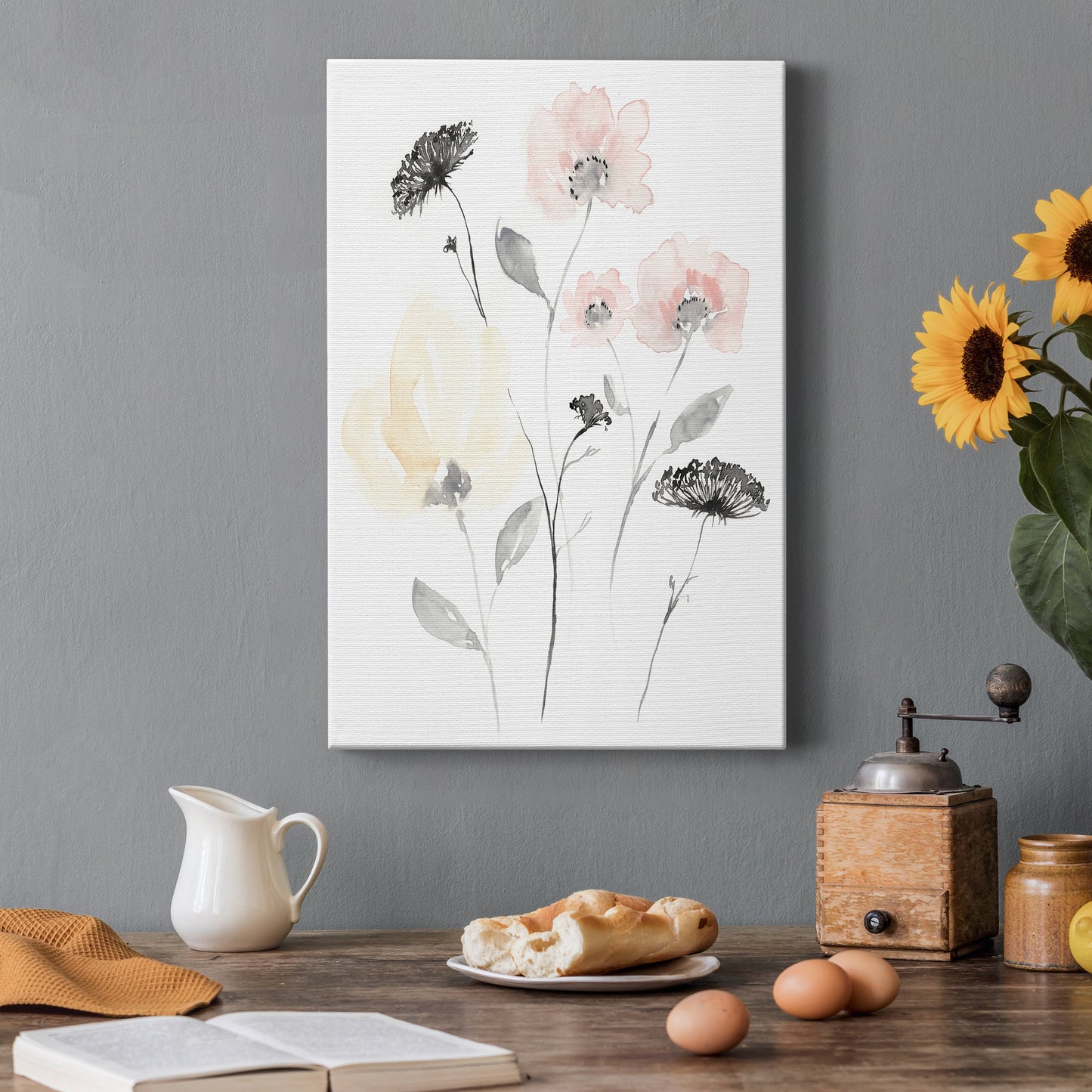 Blush & Black Wildflowers II Premium Gallery Wrapped Canvas - Ready to Hang