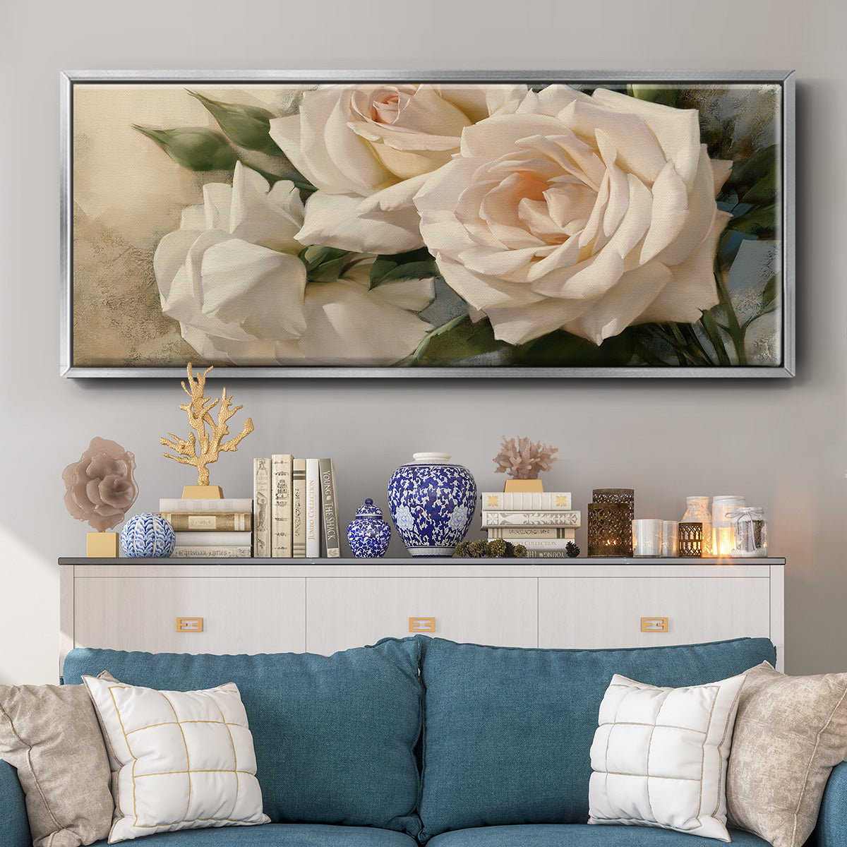 La Roseraie II - Floater Framed Canvas Print