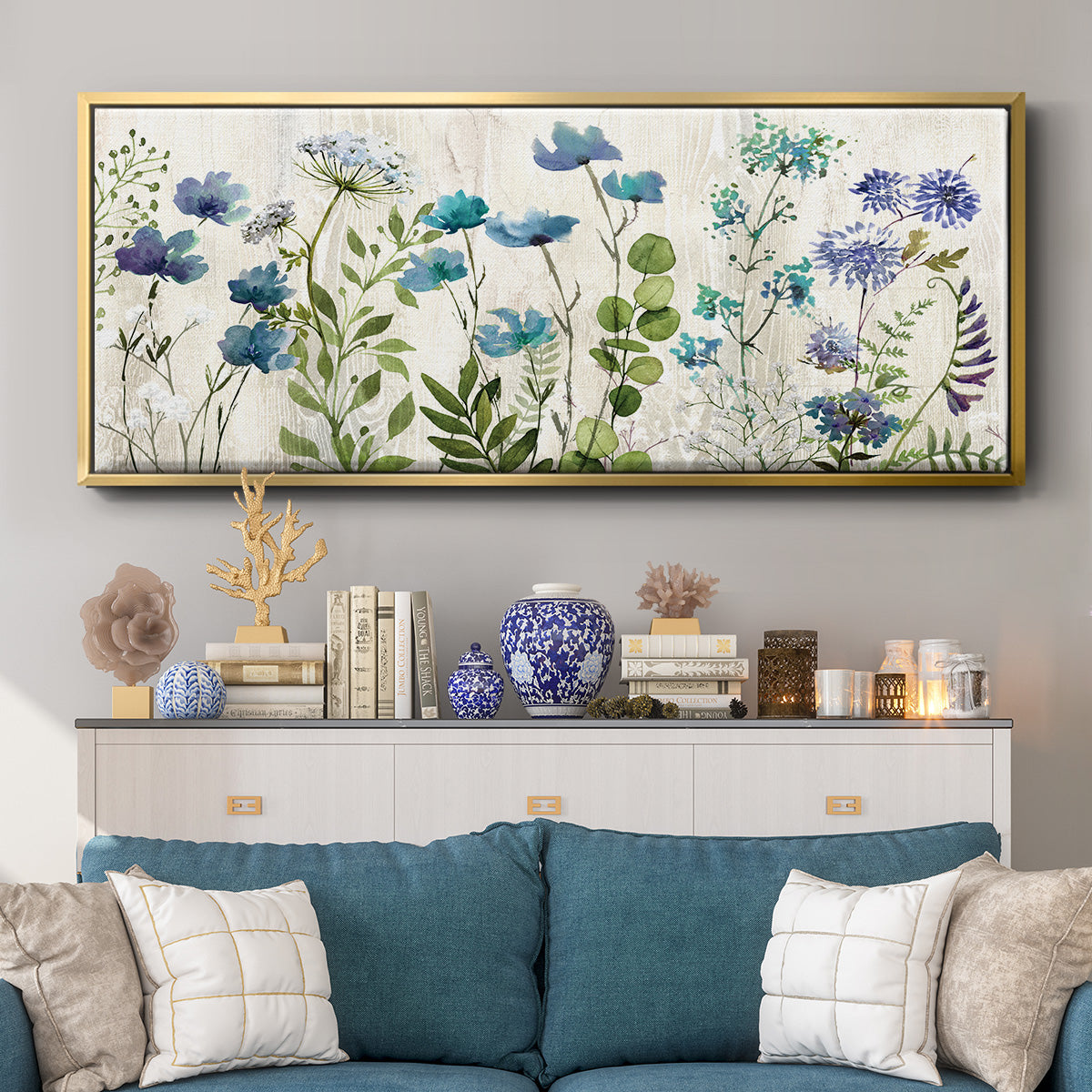 Blue Meadow - Floater Framed Canvas Print