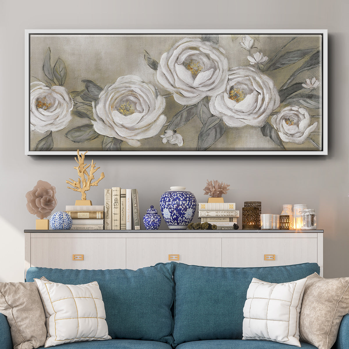 Cottage Roses - Floater Framed Canvas Print