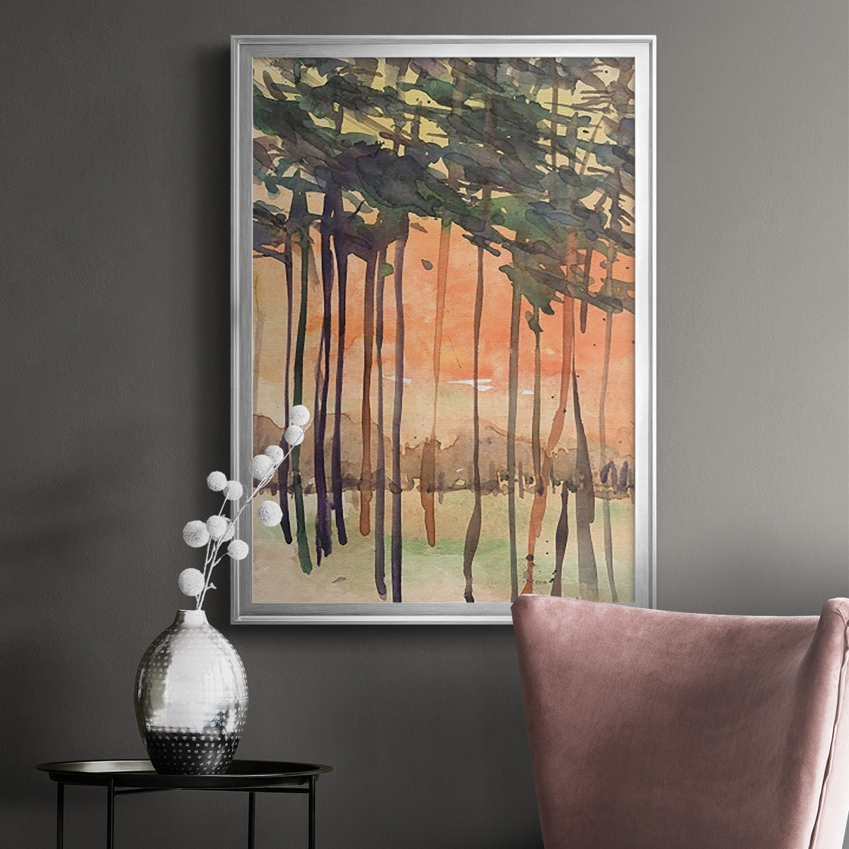 Between the Trees II - Modern Framed Canvas Print