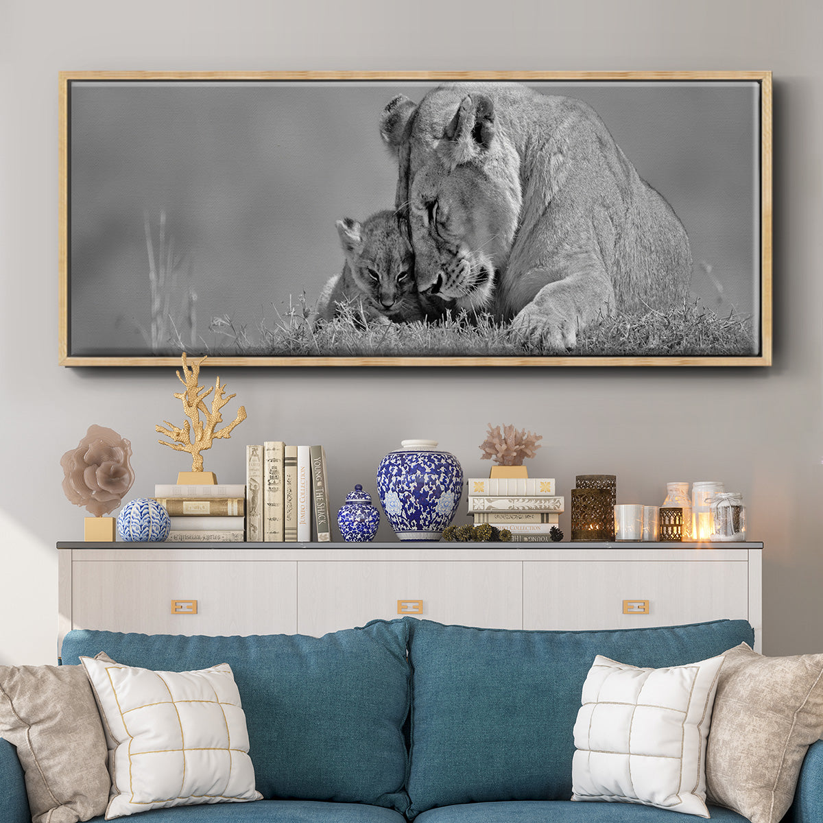 Lioness Love - Floater Framed Canvas Print