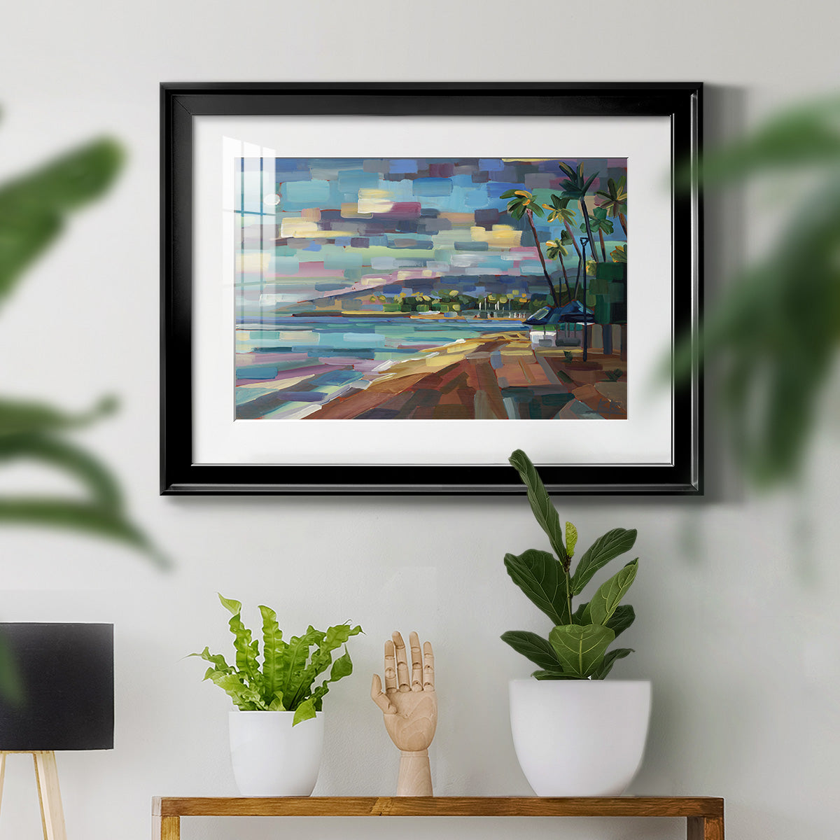 Morning Moon Over Waikiki - Modern Framed Art Print