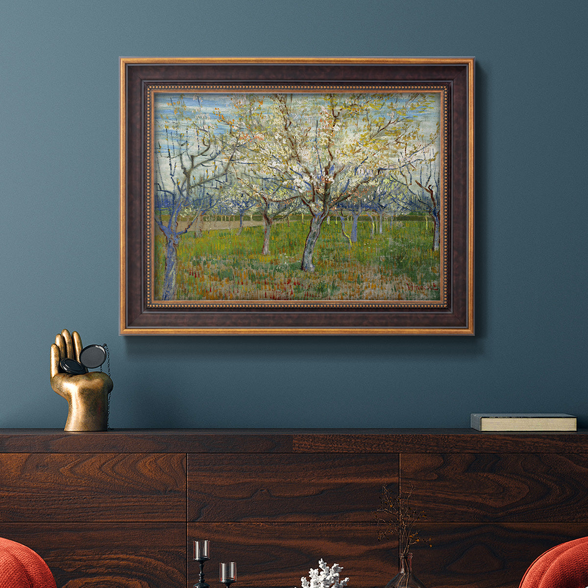 Orchard With Blossoming Apricot Trees - Ornate Framed Canvas Print