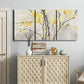 Three-panel canvas wall art featuring soft floral abstract harmony, displayed above a cabinet in an entryway.