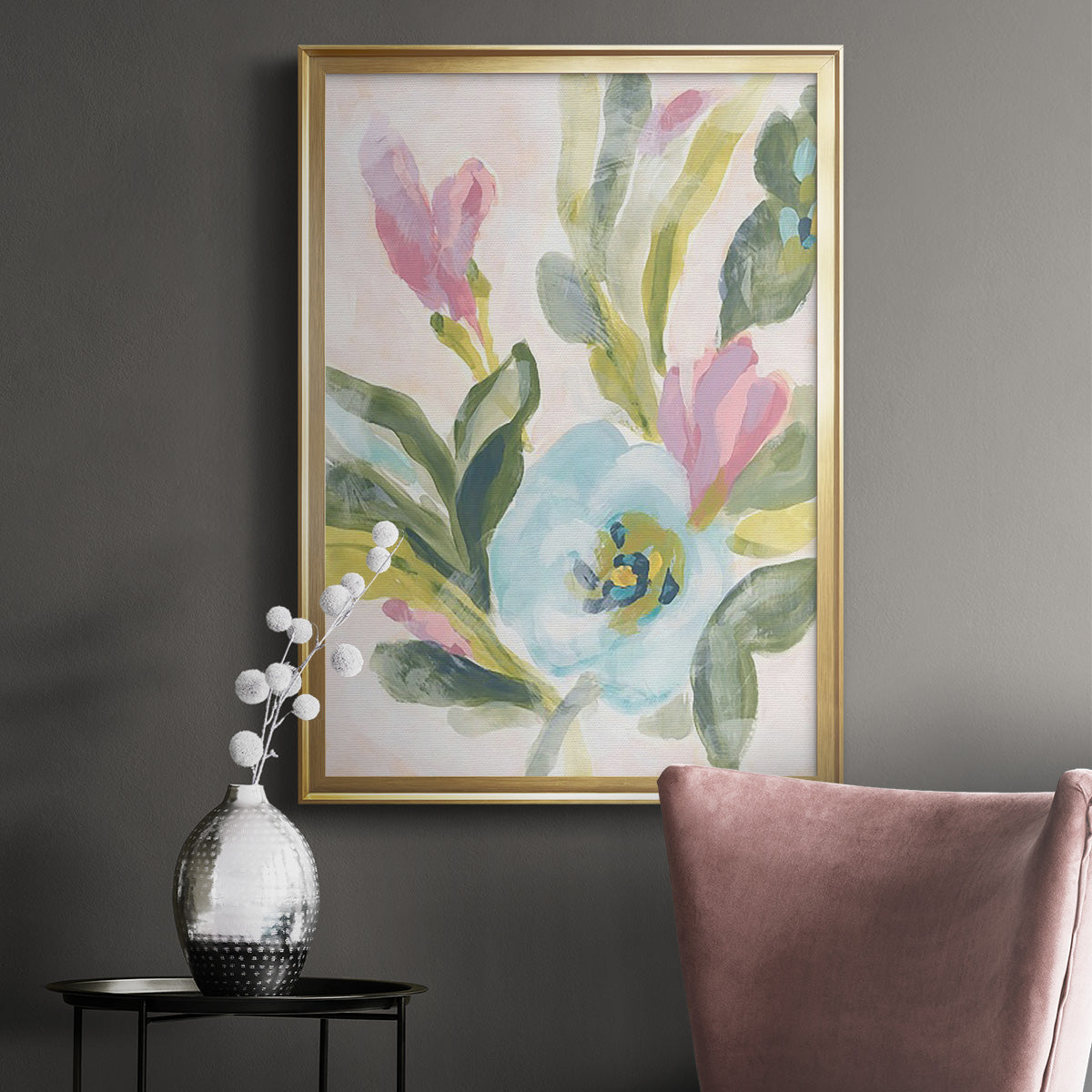 Floral Breeze Fresco  II - Modern Framed Canvas Print