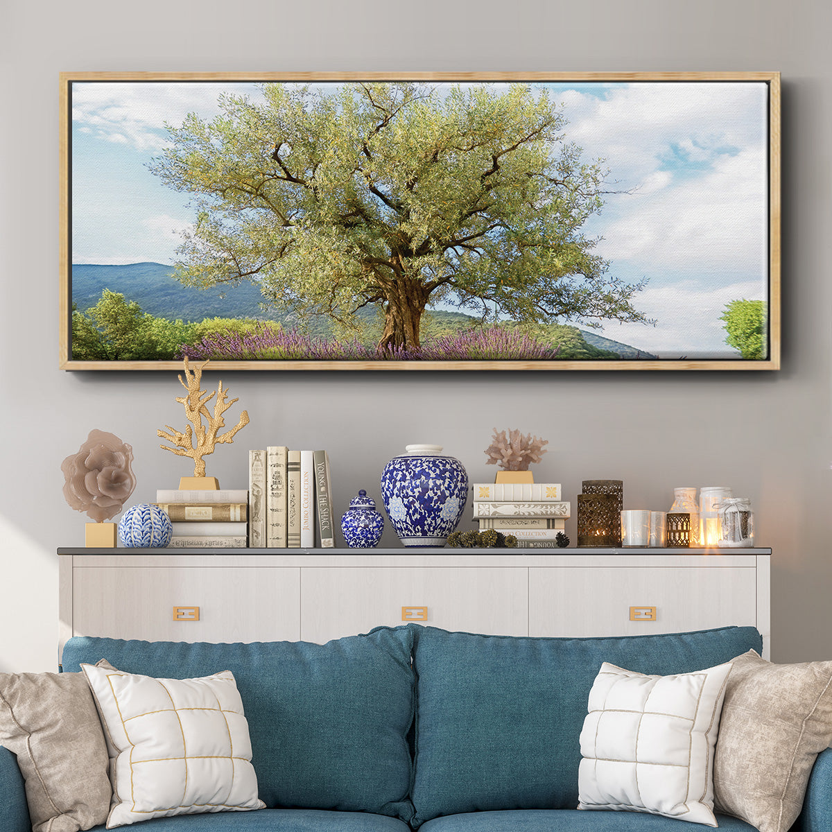 Olive Tree and Lavender - Floater Framed Canvas Print