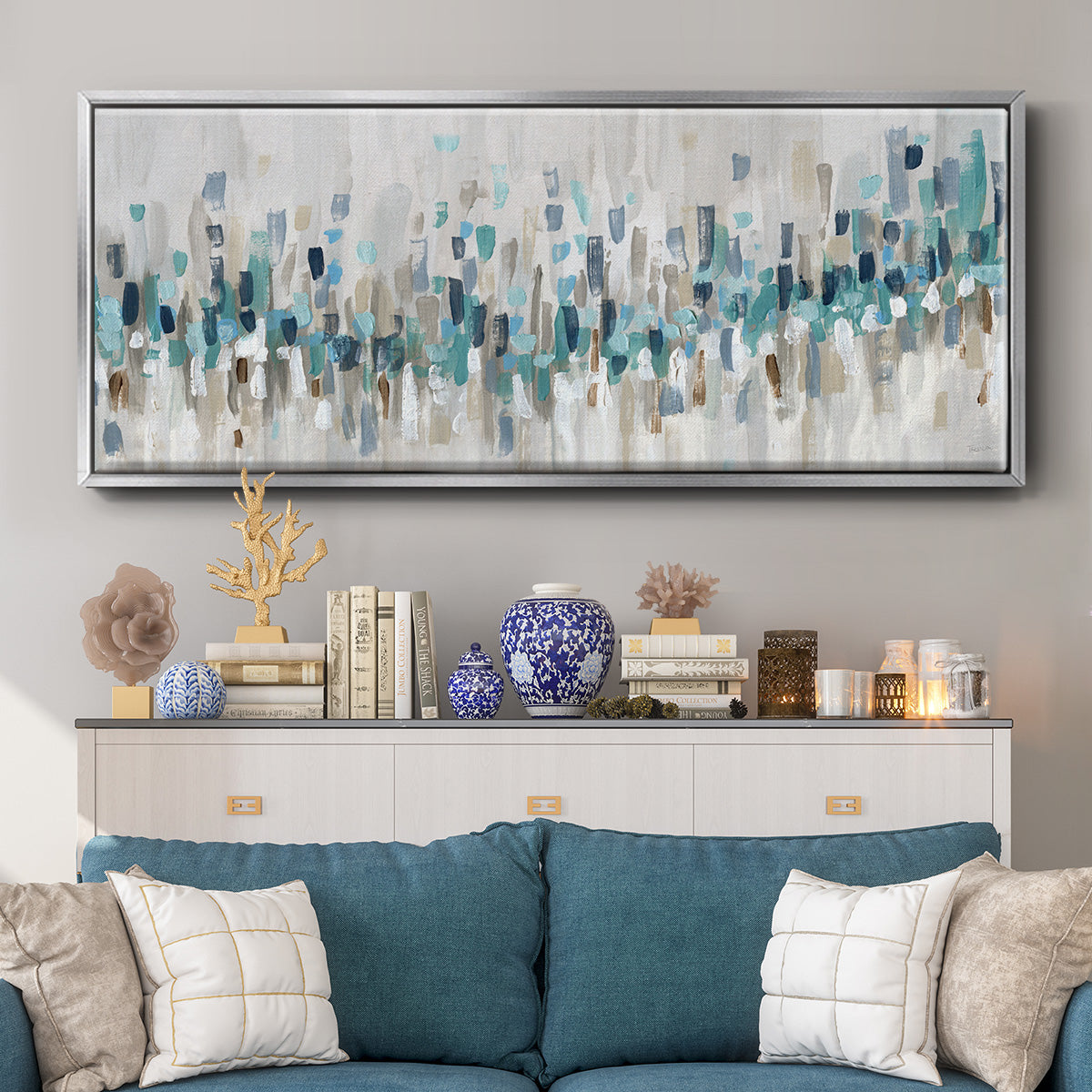 Blue Staccato - Floater Framed Canvas Print