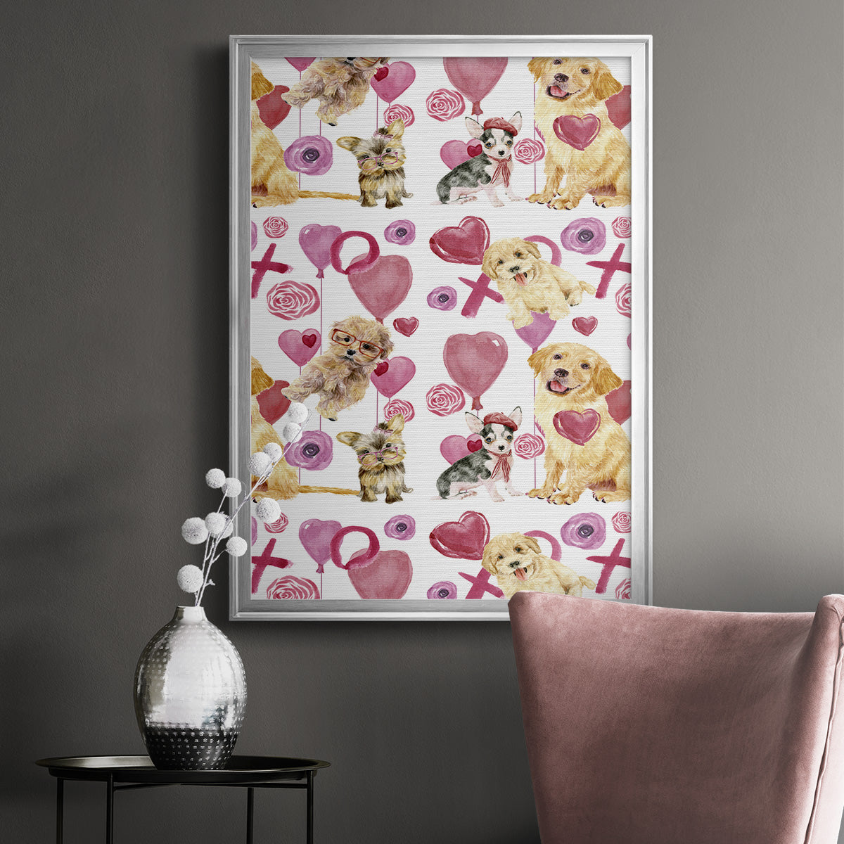 Puppy Valentine Collection E - Modern Framed Canvas Print