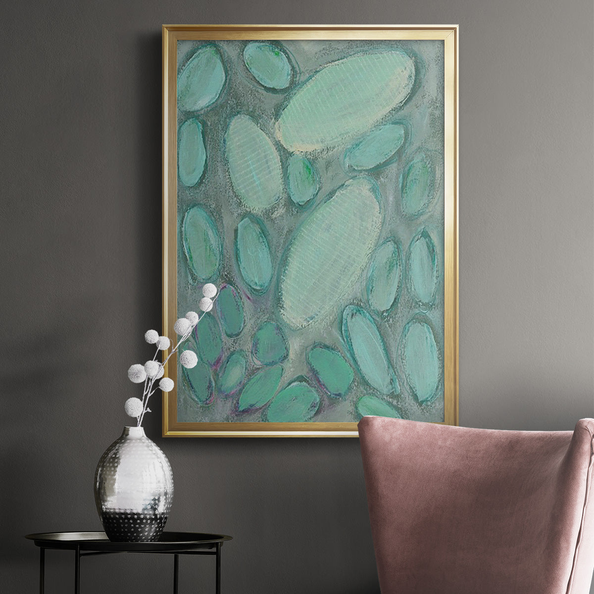 Blue Orbs II - Modern Framed Canvas Print