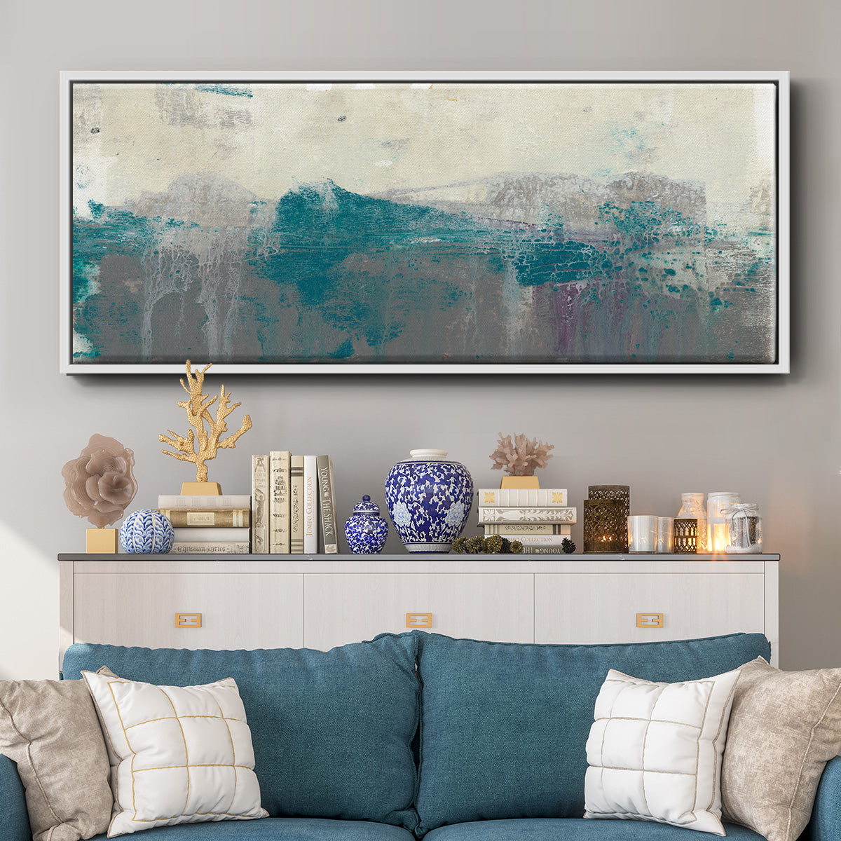 Teal Range II - Floater Framed Canvas Print