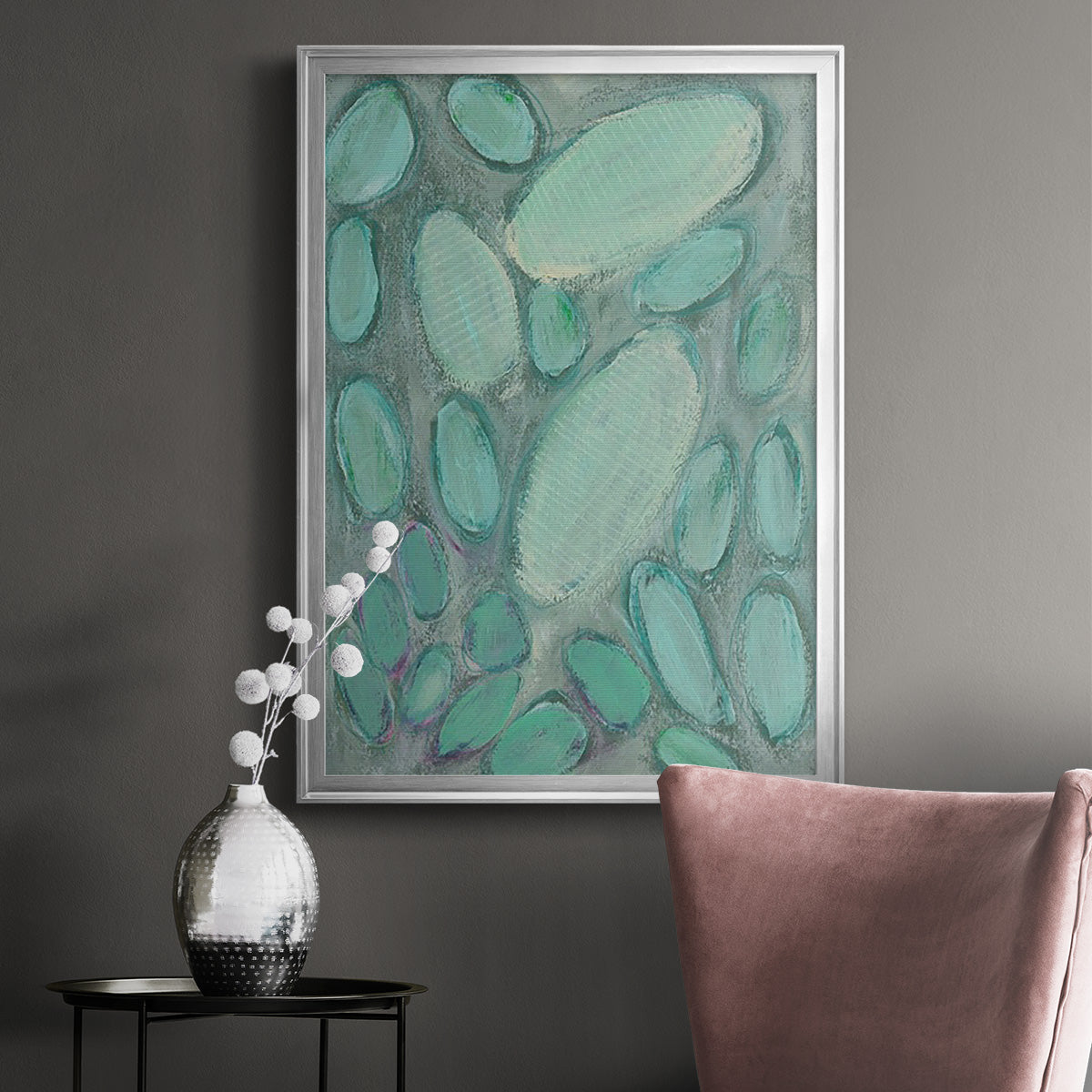 Blue Orbs II - Modern Framed Canvas Print