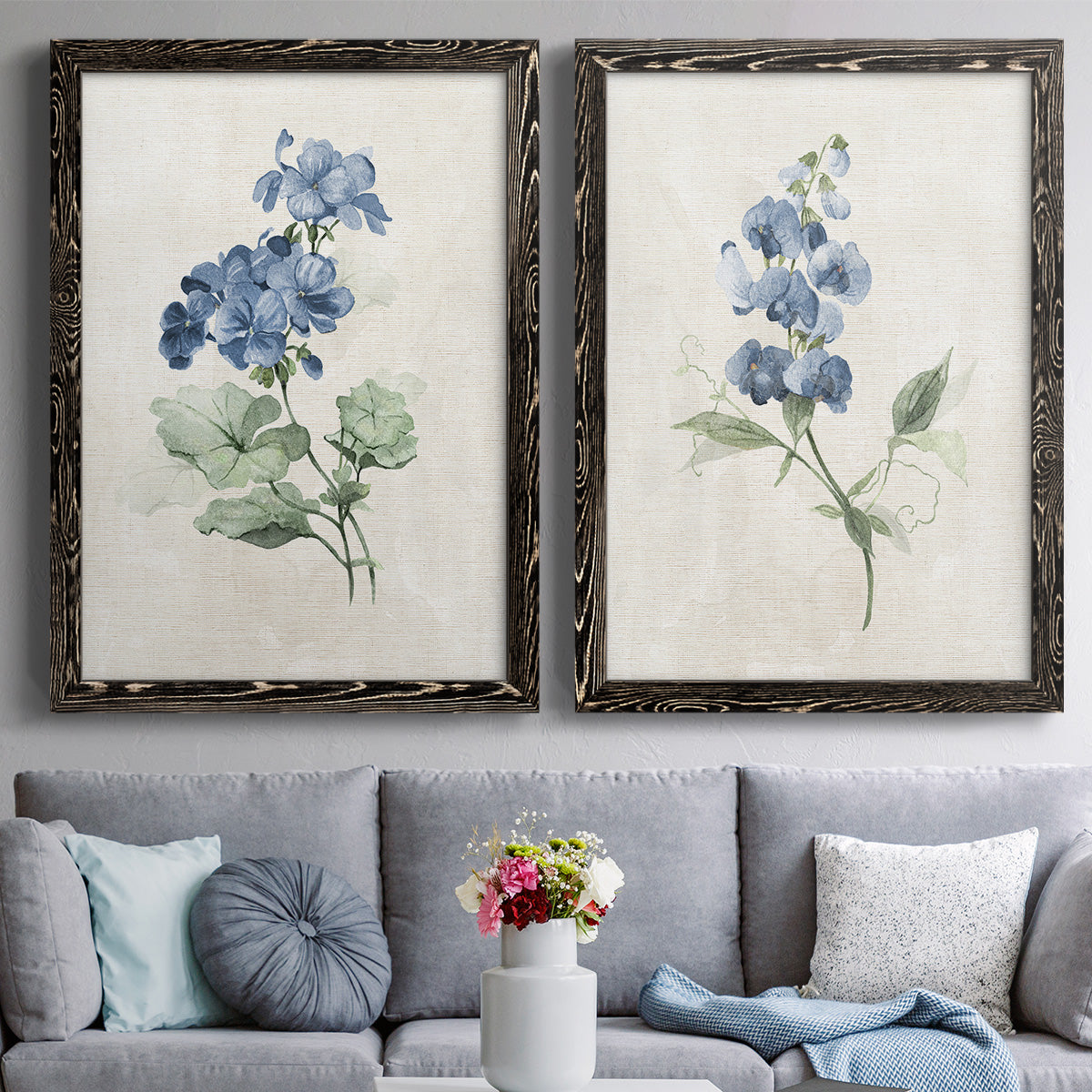 Farmhouse Periwinkle I   - Premium Framed Canvas 2 Piece Set - Ready to Hang