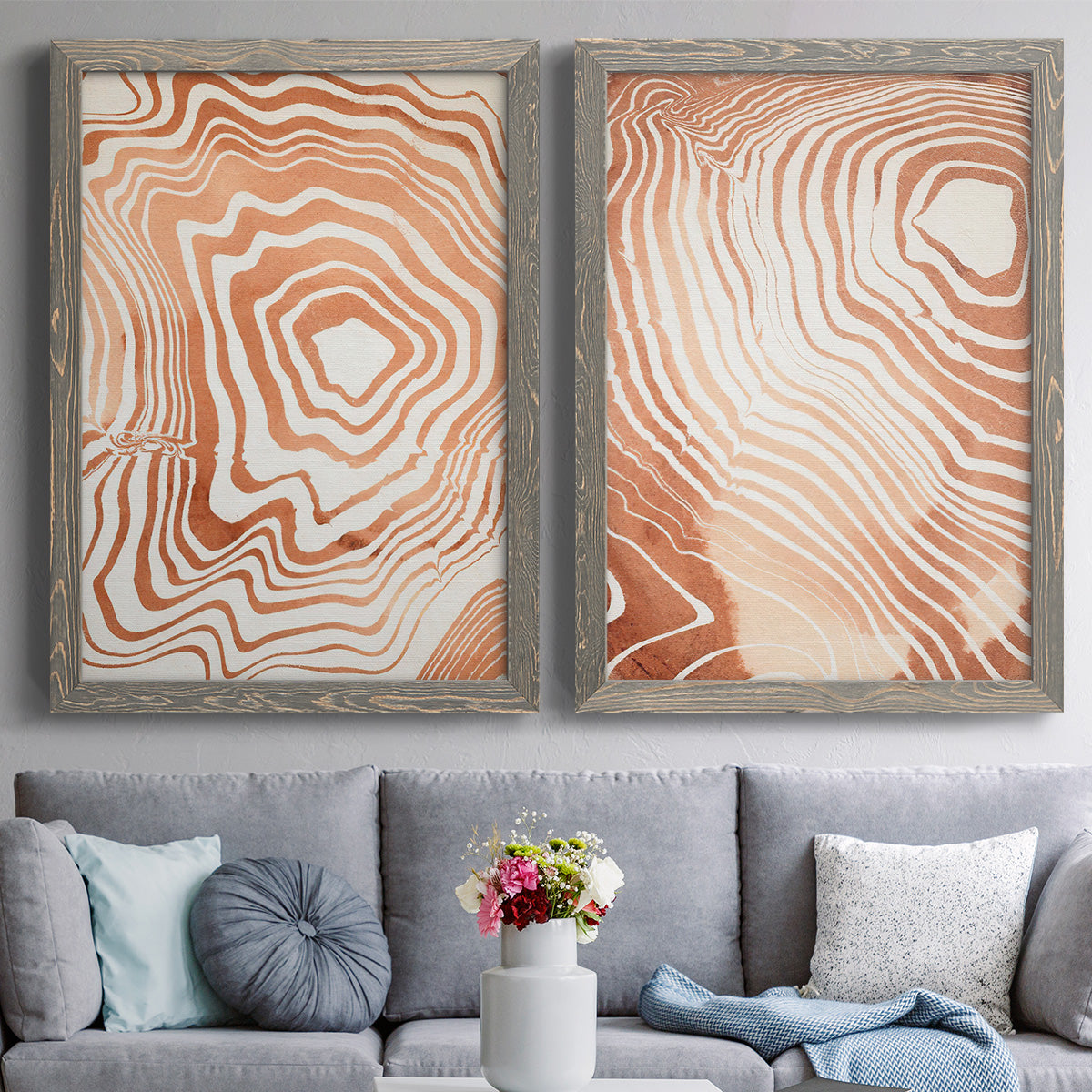 Wood Grain Suminagashi I - Premium Framed Canvas 2 Piece Set - Ready to Hang