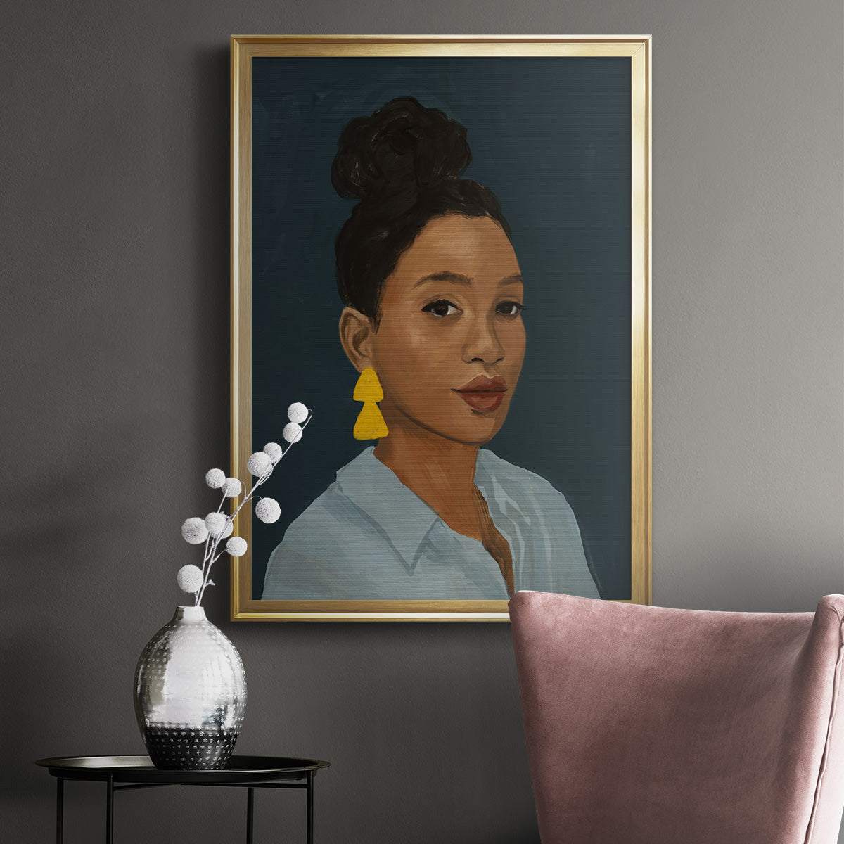 Figure in Yellow Earring - Modern Framed Canvas Print