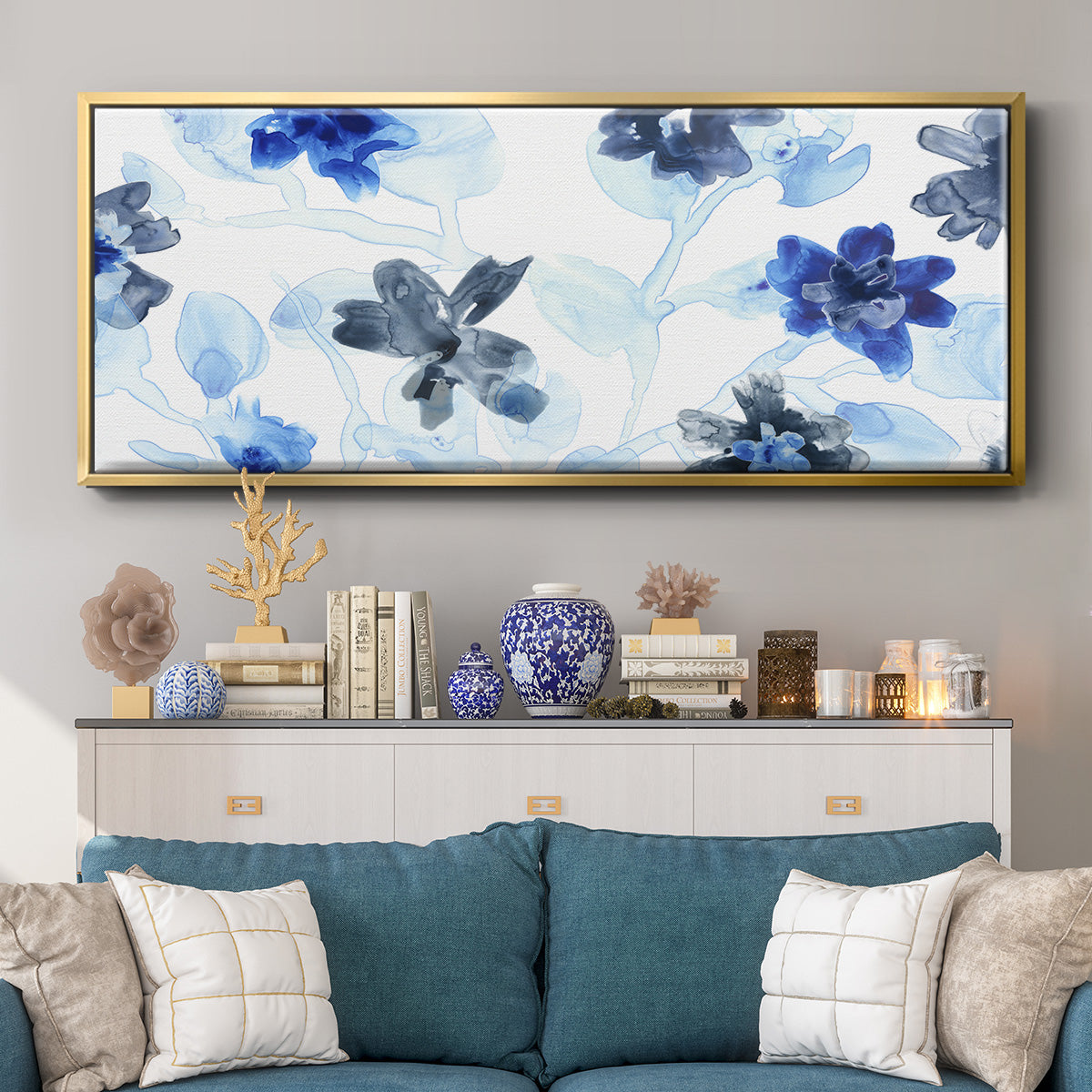 Blue Gossamer Garden V - Floater Framed Canvas Print