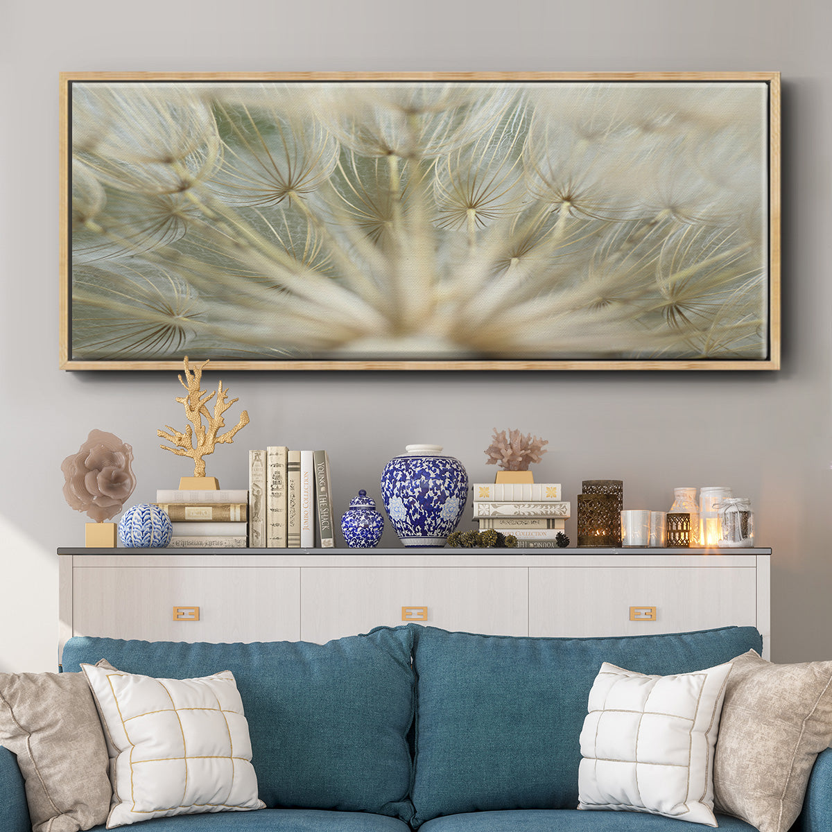 Macro Dandelion IV - Floater Framed Canvas Print