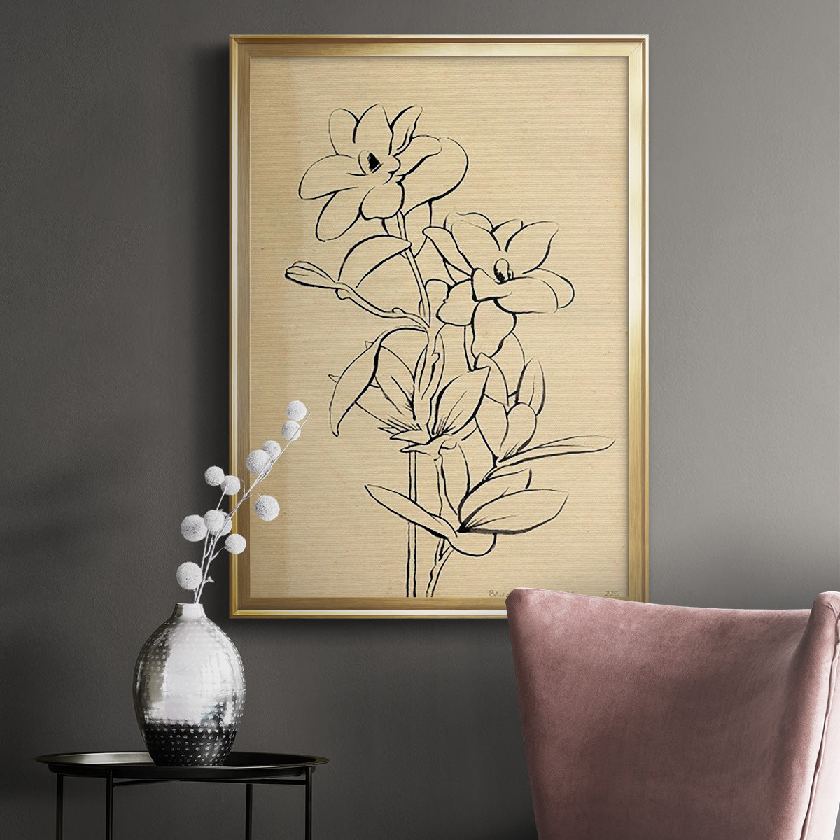 Magnolia Sketch I - Modern Framed Canvas Print