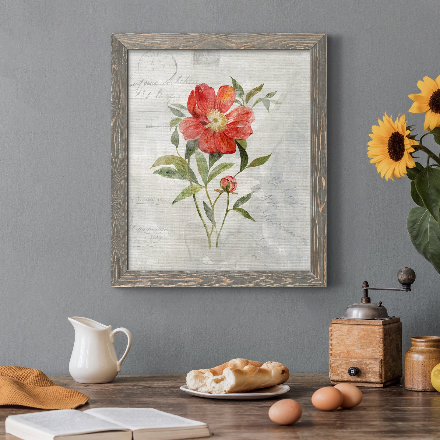 Linen Peony - Premium Canvas Framed in Barnwood - Ready to Hang