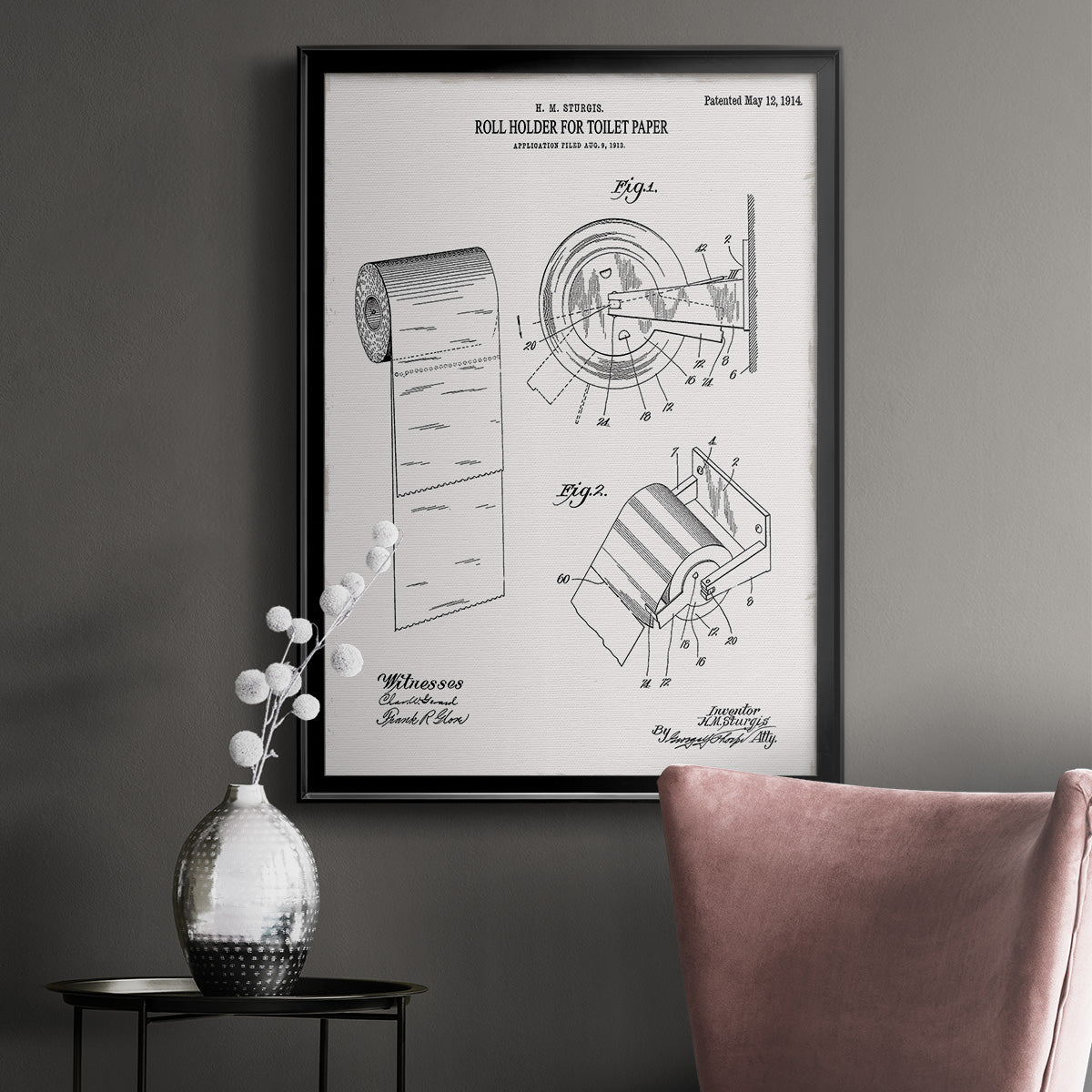 Toilet Paper Patent III - Modern Framed Canvas Print