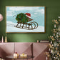 Christmas Holly Hedgehog Sledding - Framed Gallery Wrapped Canvas in Floating Frame