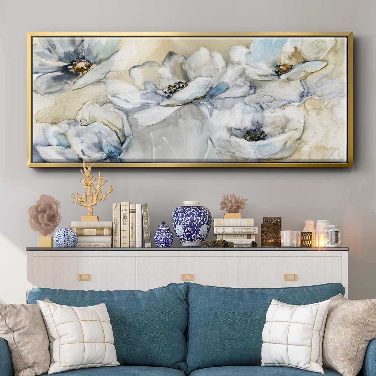 Soft Blooms - Floater Framed Canvas Print