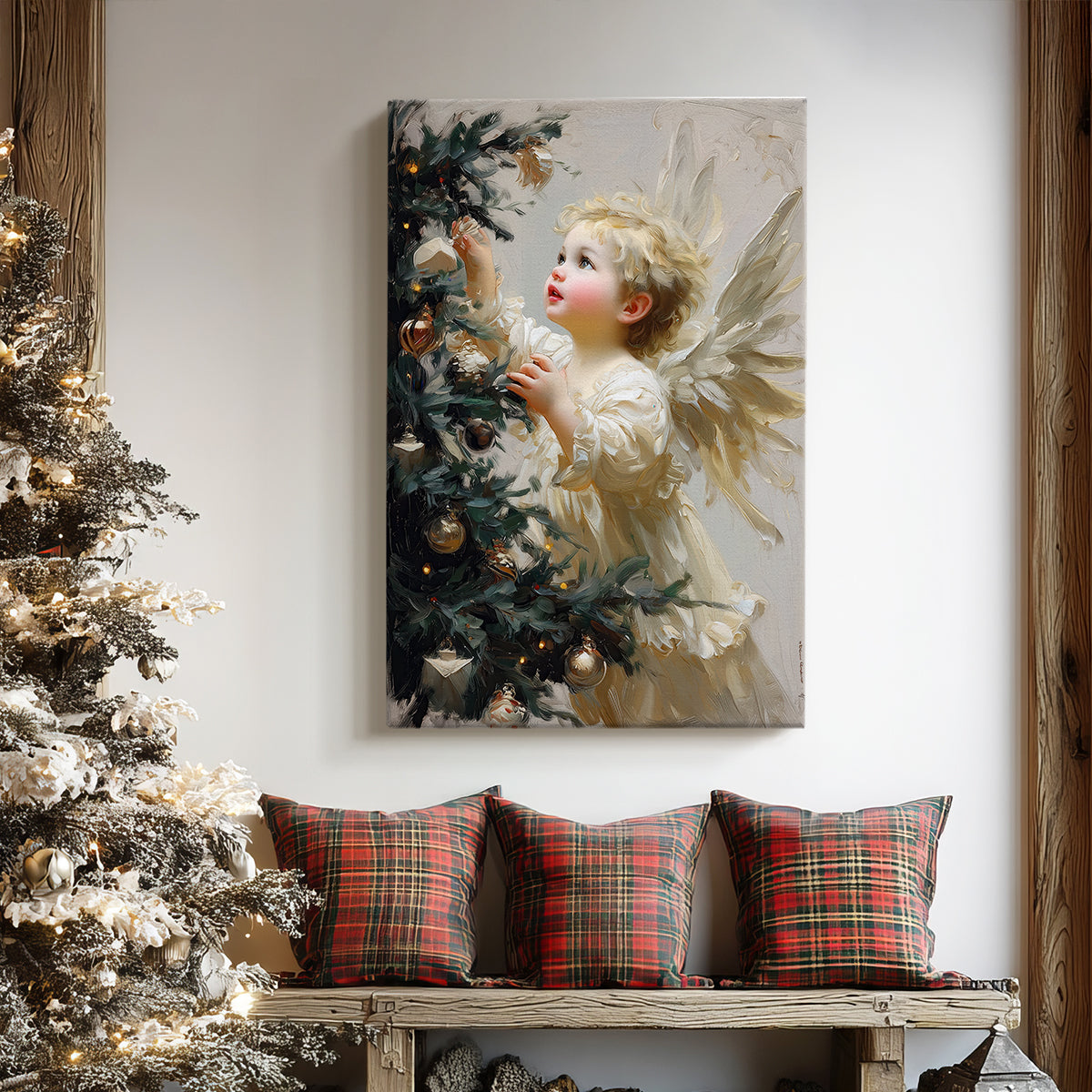 Candlelit Mistletoe Green - Canvas Art Print